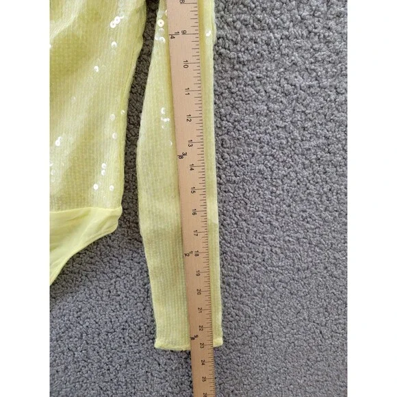 Bardot Verona Sequined Bodysuit Top Women's 6 Canary Yellow Long Sleeve Snap - Picture 5 of 15